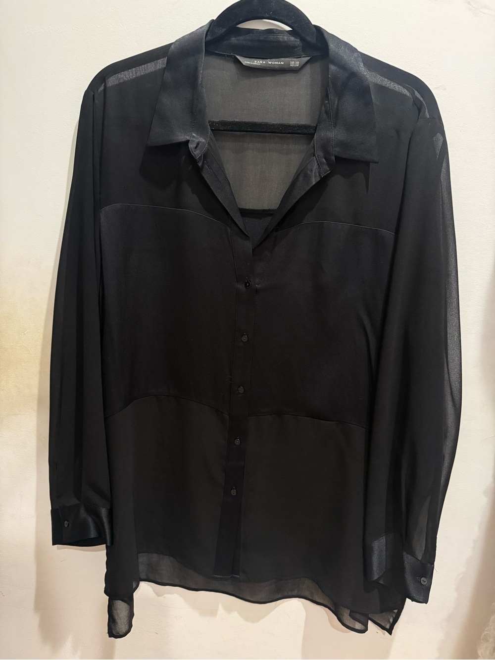 Zara Black Sheer Button-Down Shirt